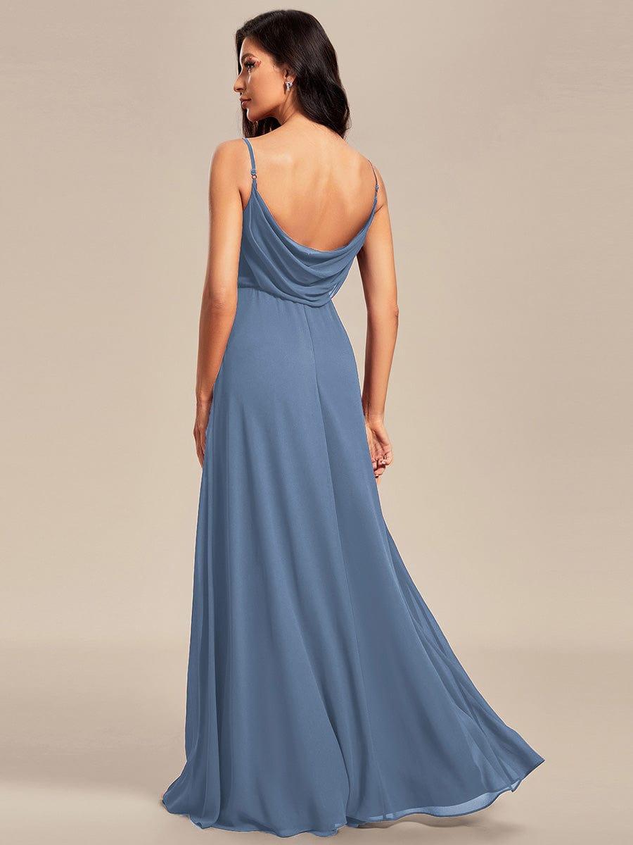 Sweetheart Draped Back Floor Length Bridesmaid Dress #color_Dusty Blue