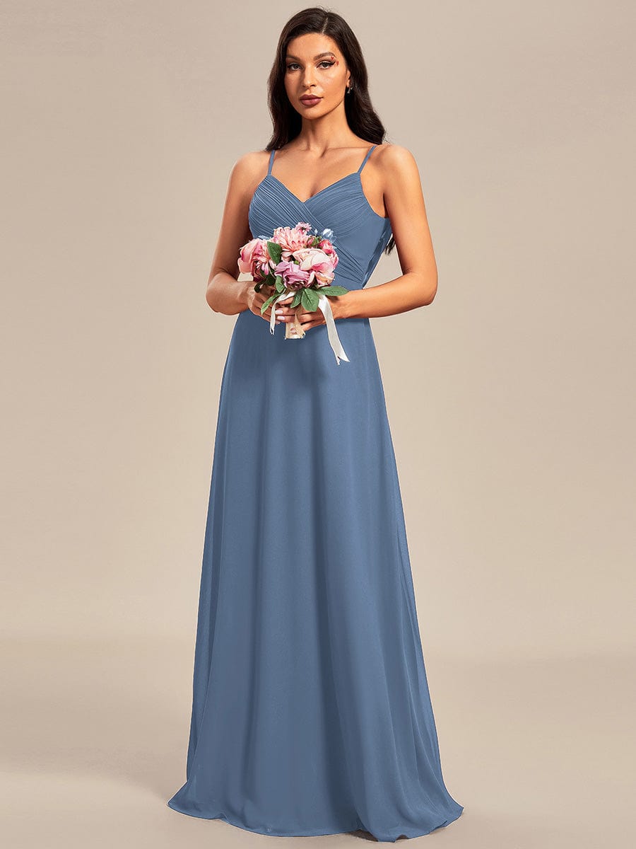 Sweetheart Draped Back Floor Length Bridesmaid Dress #color_Dusty Navy