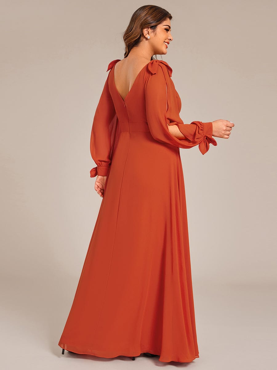 Gentle Split Sleeve Low Back Thigh Slit Bridesmaid Dress #color_Burnt Orange