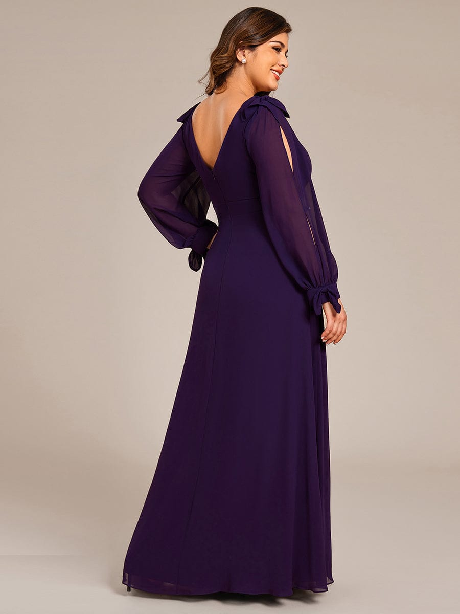 Gentle Split Sleeve Low Back Thigh Slit Bridesmaid Dress #color_Dark Purple