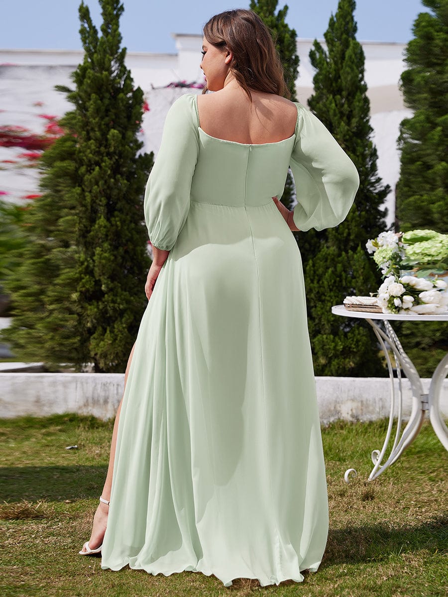 Long-Sleeved Chiffon Off Shoulder Bridesmaid Dresses with High Slit #color_Mint Green