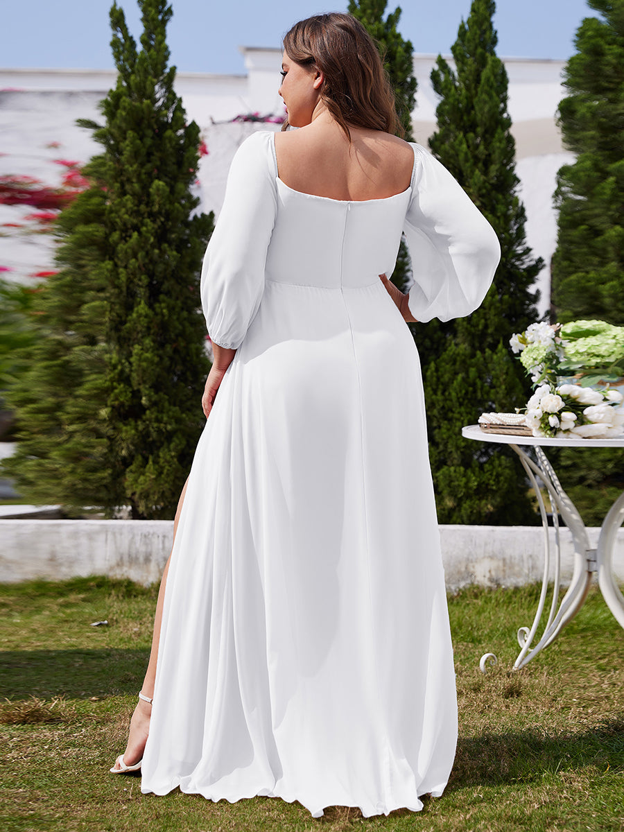 Long-Sleeved Chiffon Off Shoulder Bridesmaid Dresses with High Slit #color_White