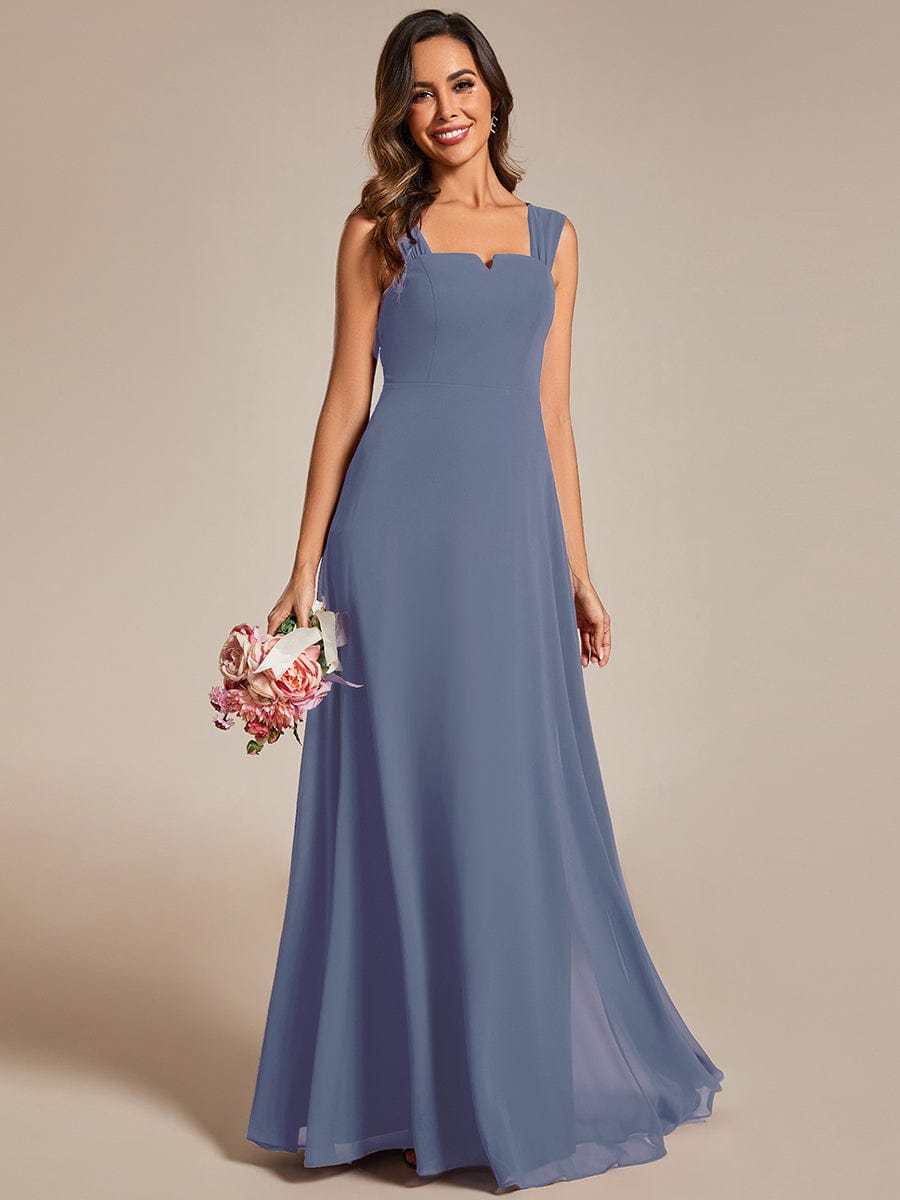 Chiffon High-Waisted Square Neck Sleeveless Bridesmaid Dress #color_Dusty Blue