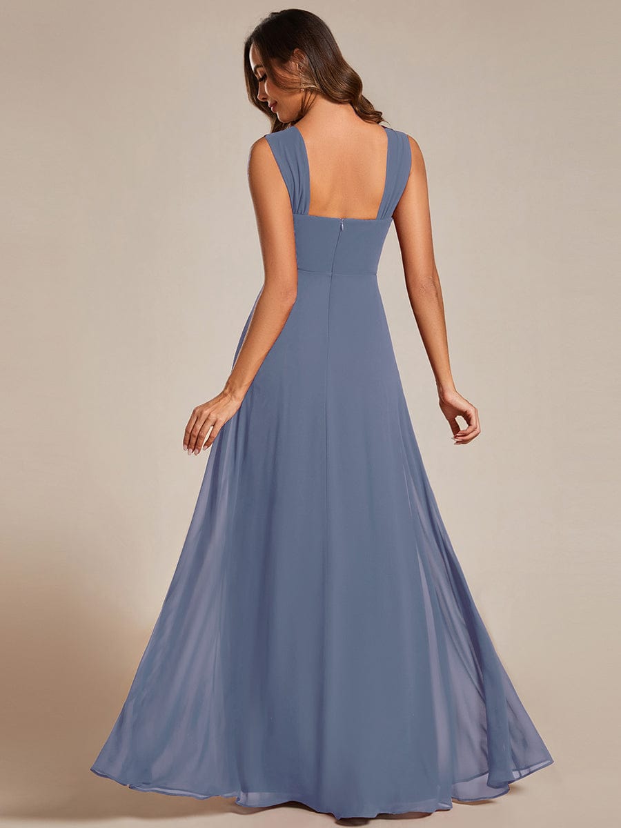 Chiffon High-Waisted Square Neck Sleeveless Bridesmaid Dress #color_Dusty Navy