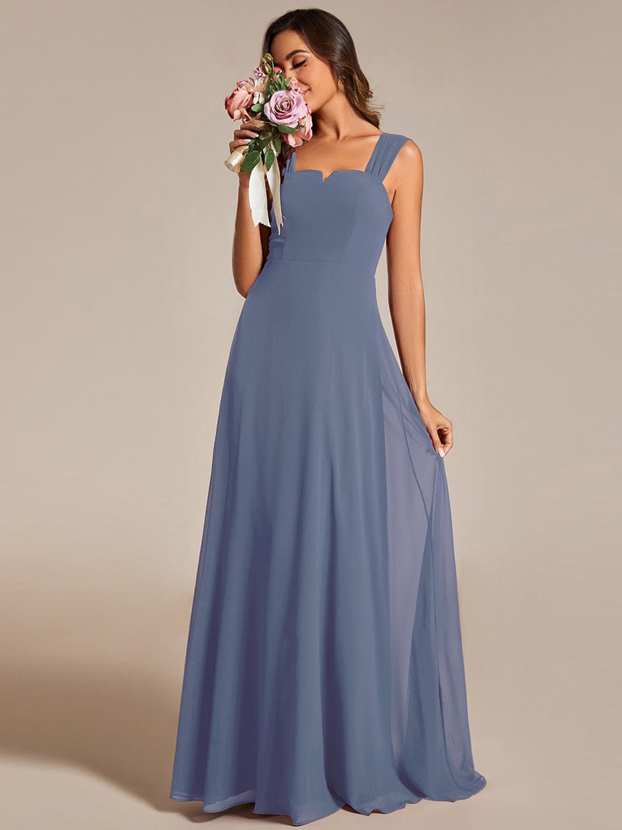 Chiffon High-Waisted Square Neck Sleeveless Bridesmaid Dress #color_Dusty Navy