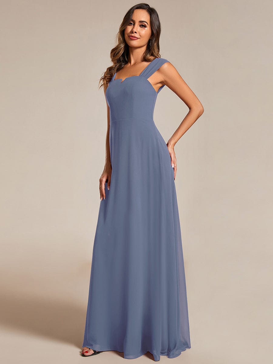 Chiffon High-Waisted Square Neck Sleeveless Bridesmaid Dress #color_Dusty Navy