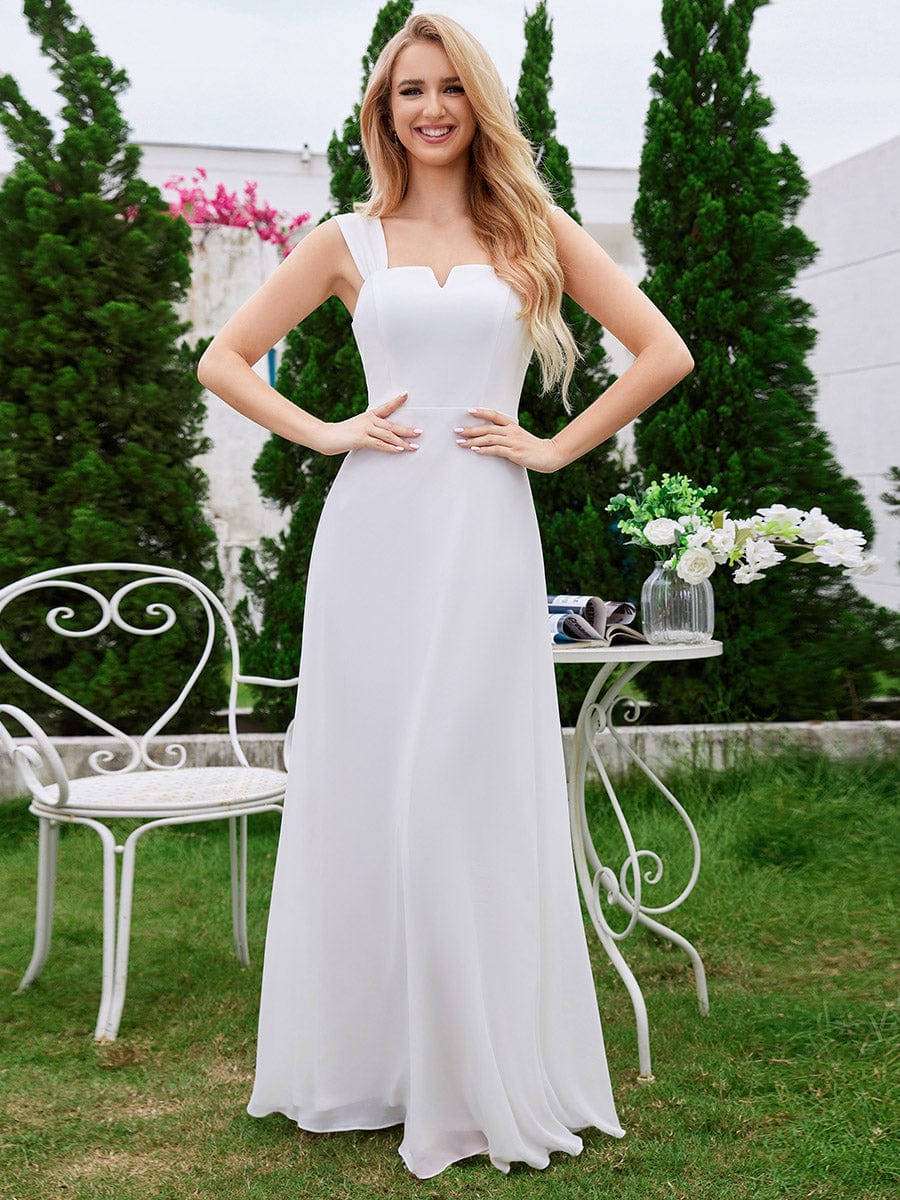 Chiffon High-Waisted Square Neck Sleeveless Bridesmaid Dress #color_White