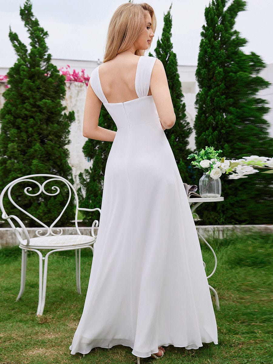 Chiffon High-Waisted Square Neck Sleeveless Bridesmaid Dress #color_White