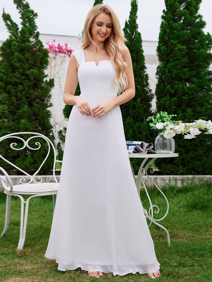 Chiffon High-Waisted Square Neck Sleeveless Bridesmaid Dress #color_White