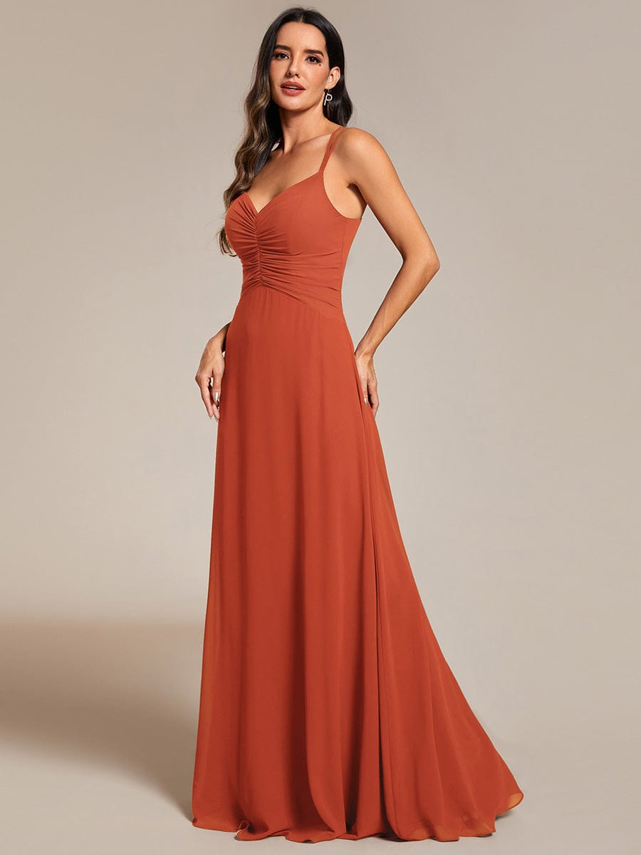 Chic Adjustable Straps Pleated Bridesmaid Dress with V-Neck #color_Burnt Orange