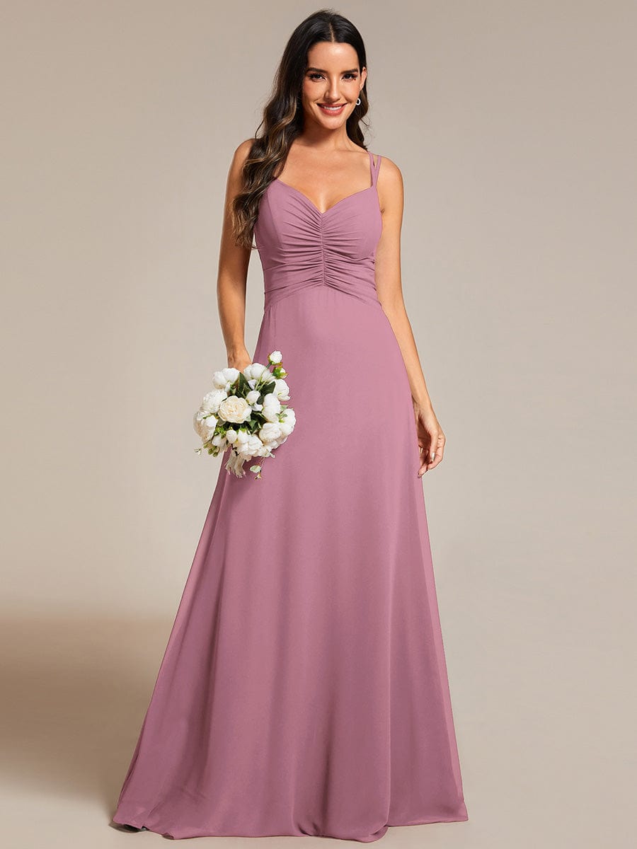 Chic Adjustable Straps Pleated Bridesmaid Dress with V-Neck #color_Purple Orchid