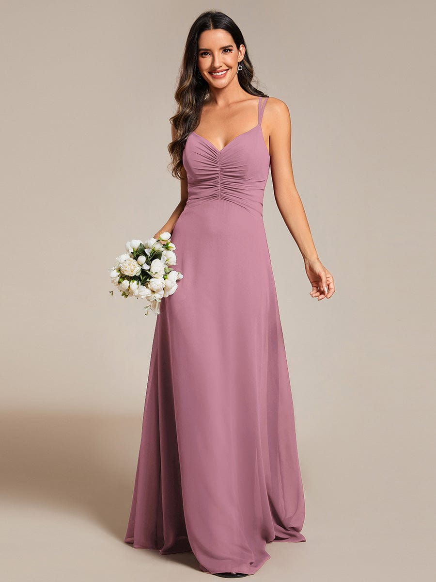 Chic Adjustable Straps Pleated Bridesmaid Dress with V-Neck #color_Purple Orchid