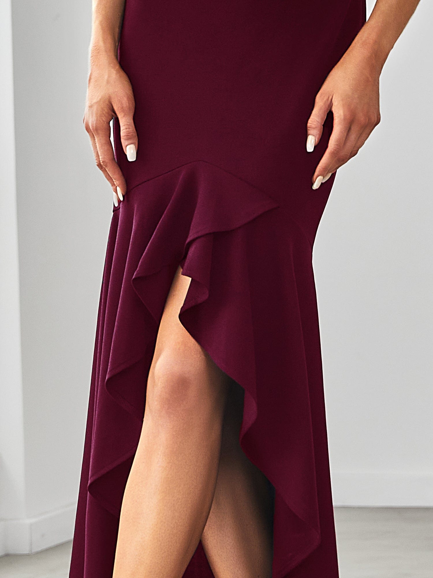 Glamorous Double V-Neck High Low Mermaid Bodycon Evening Dress #COLOR_Burgundy