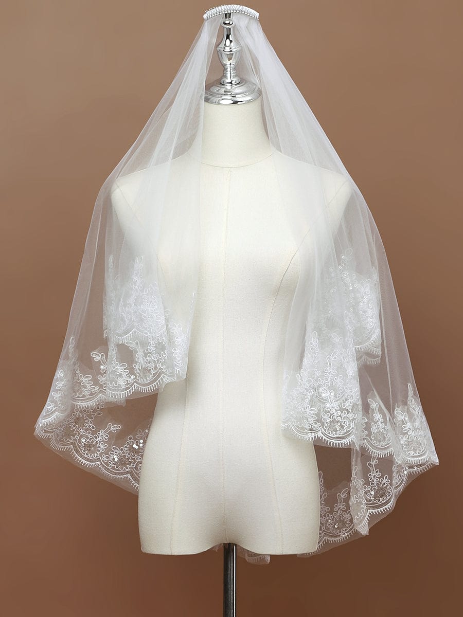 Double Tier Lace Wedding Bridal Veil #color_Cream