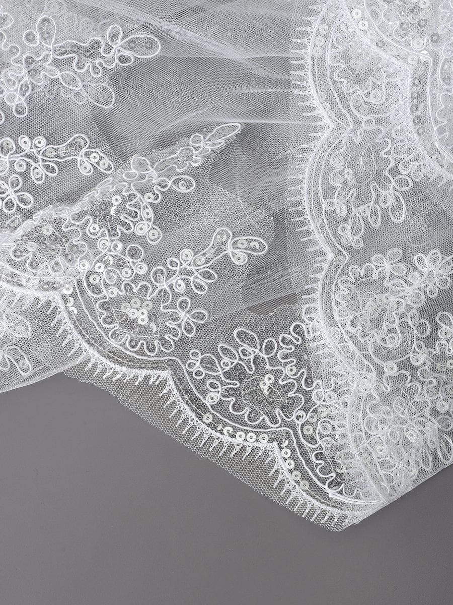 Double Tier Lace Wedding Bridal Veil #color_Cream