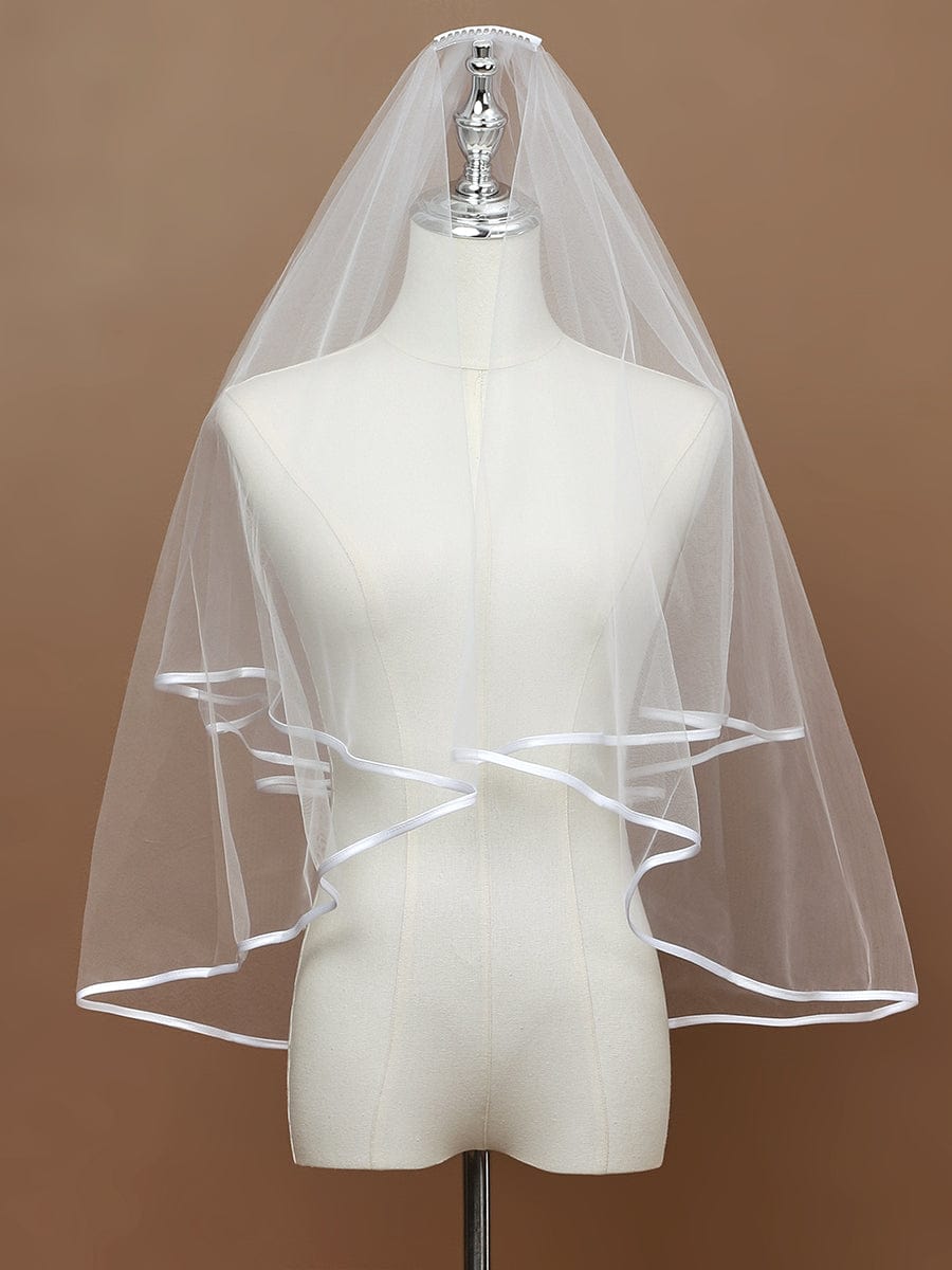 Simple Double-Layered Wedding Veil #color_Cream