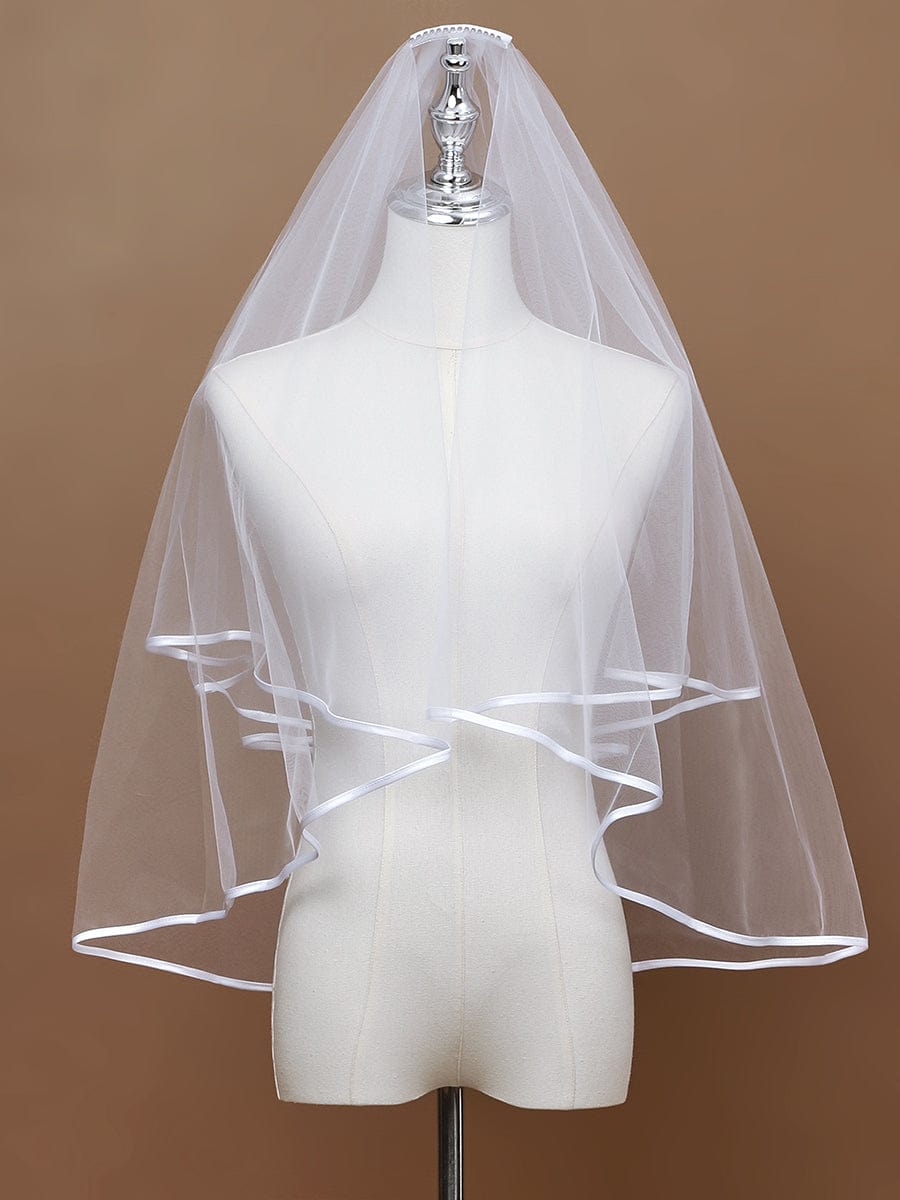 Simple Double-Layered Wedding Veil #color_White