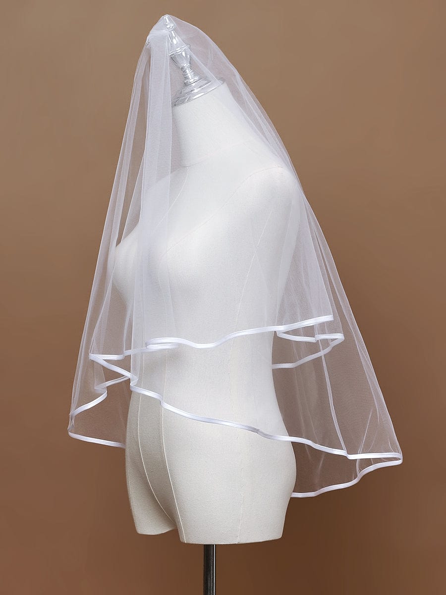 Simple Double-Layered Wedding Veil #color_White