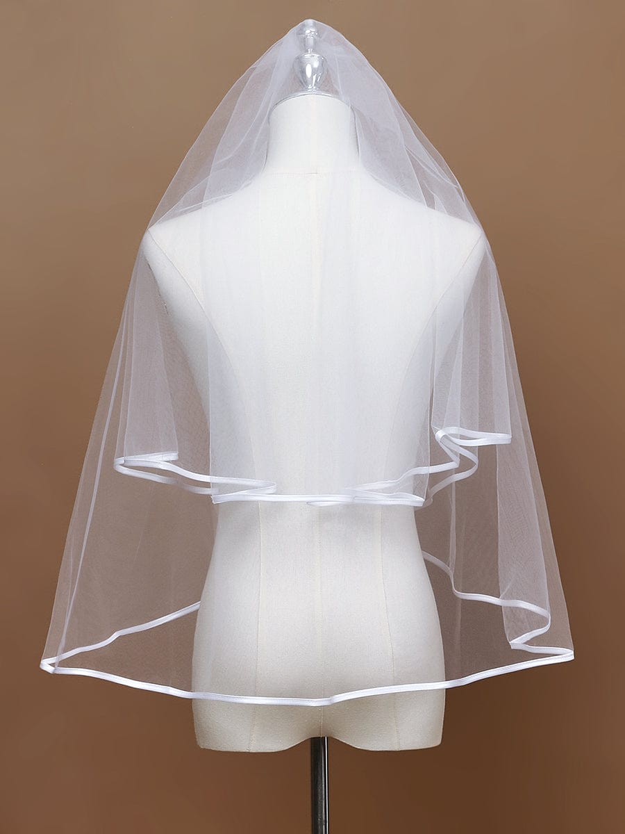 Simple Double-Layered Wedding Veil #color_White