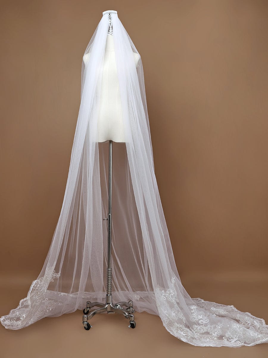 Elegant Lace and Applique Cathedral Bridal Veil #color_Cream