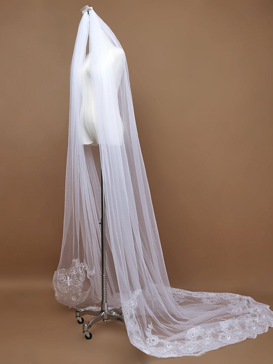 Elegant Lace and Applique Cathedral Bridal Veil #color_White