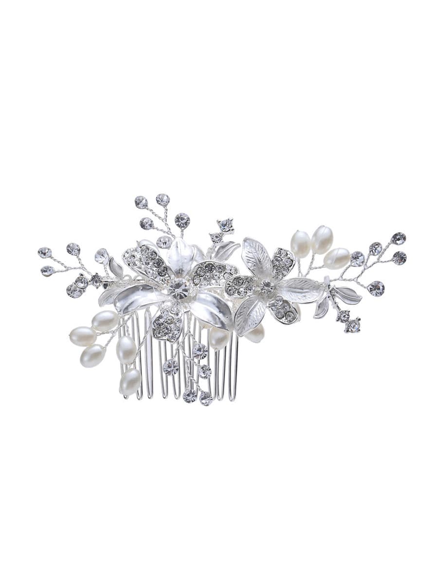 Graceful Pearl and Rhinestone Bridal Hair Comb #color_White