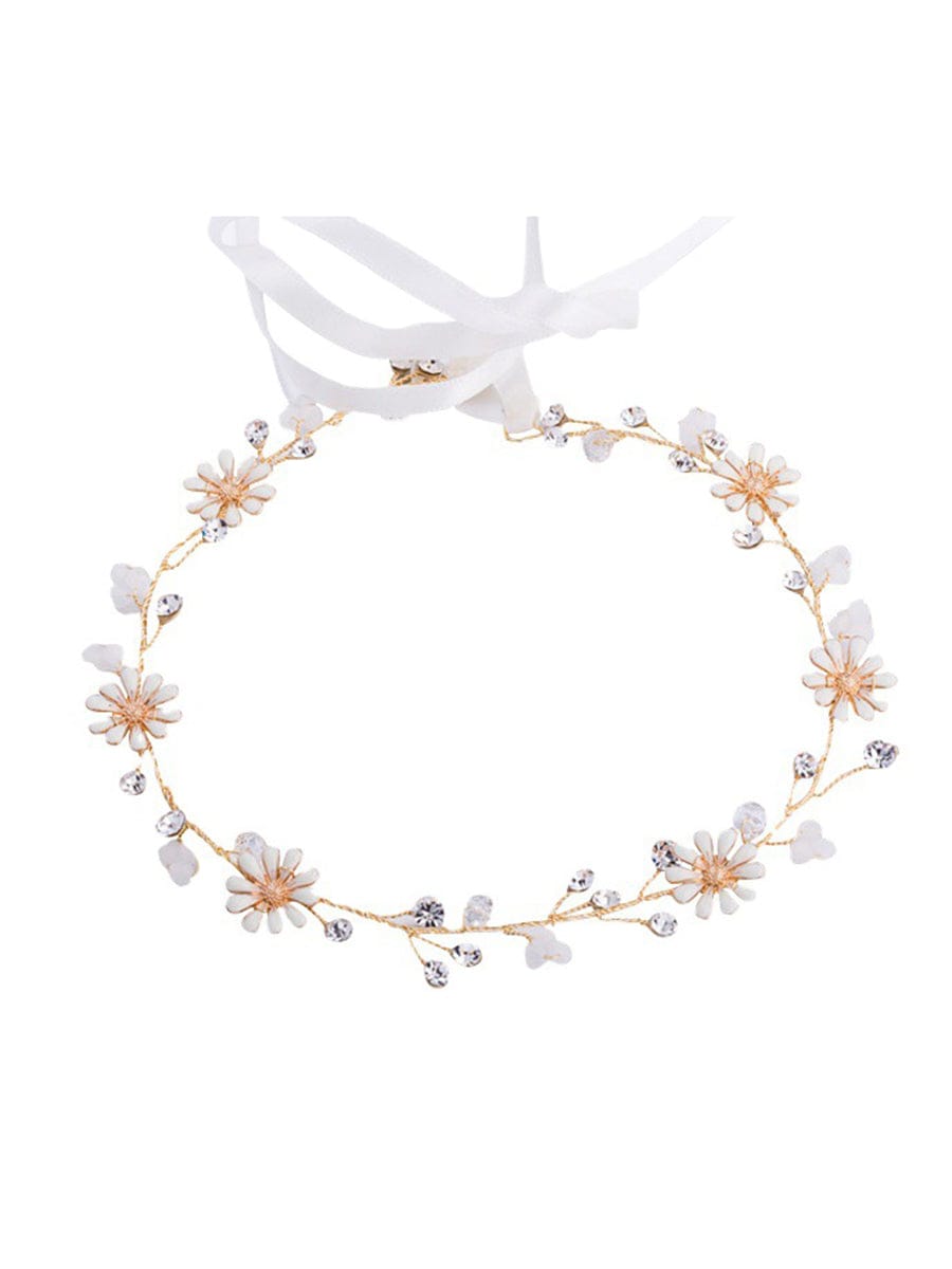 Elegant Daisy and Crystal Hair Vine #color_Gold