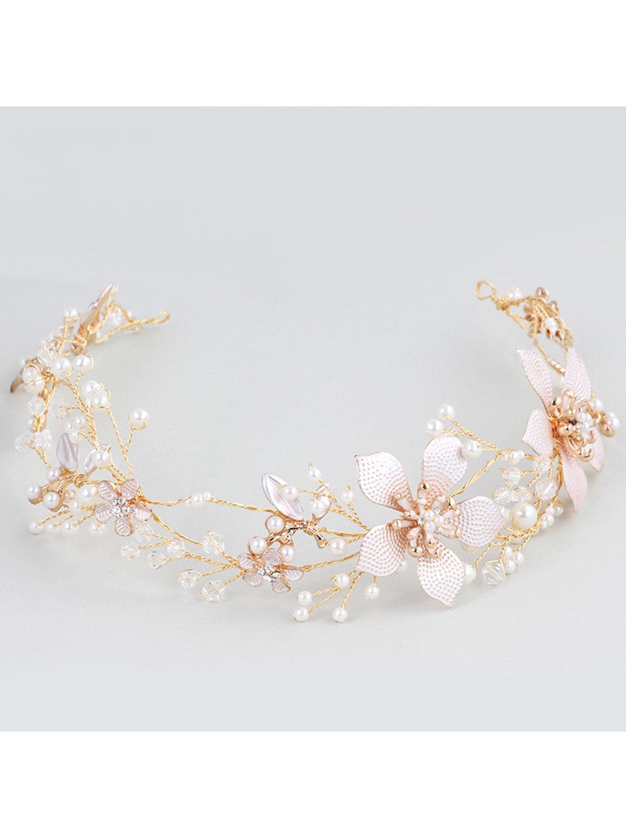 Goddess-inspired Floral Headband with Artificial Pearls #color_Gold