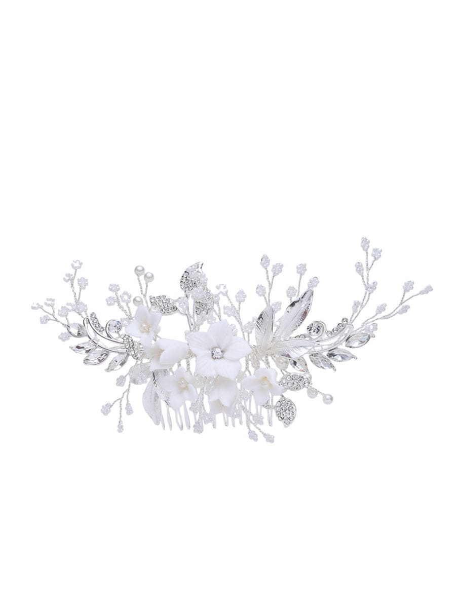 Romantic Floral Bridal Hair Comb #color_Silver