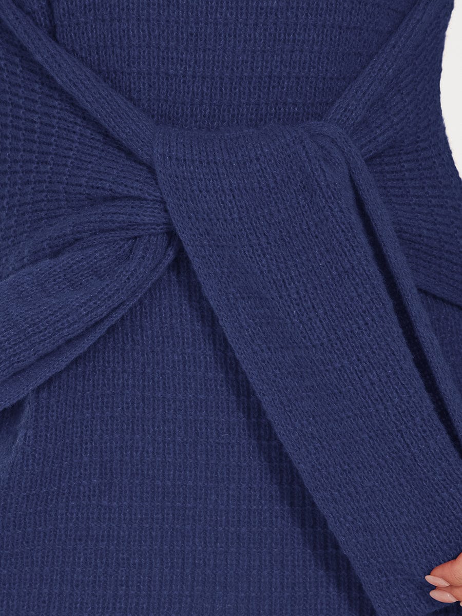 Knit Waist top Tie Navy Blue Sweater Dress