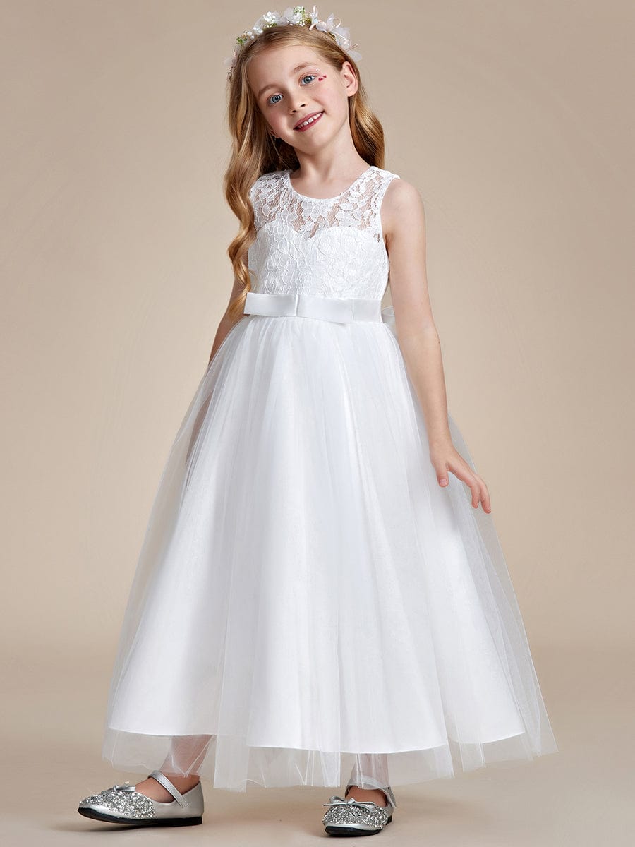 Adorable Sleeveless Lace Tulle Bow Princess Flower Girl Dress - Ever ...