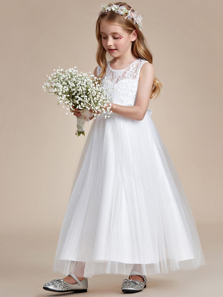 Adorable Sleeveless Lace Tulle Bow Princess Flower Girl Dress - Ever ...