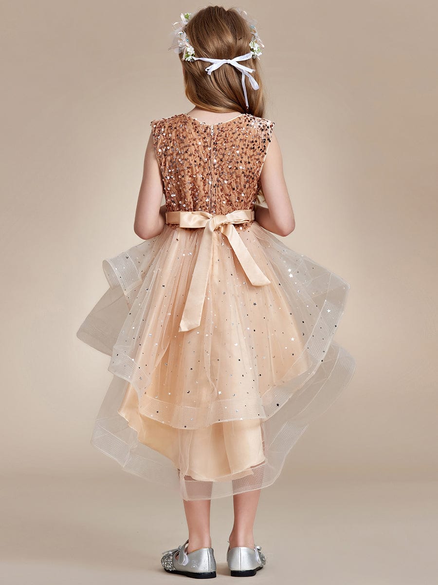 Sparkling Glitter High Low A-Line Sleeveless Multi-Layered Tulle Flower Girl Dress #Color_Charcoal