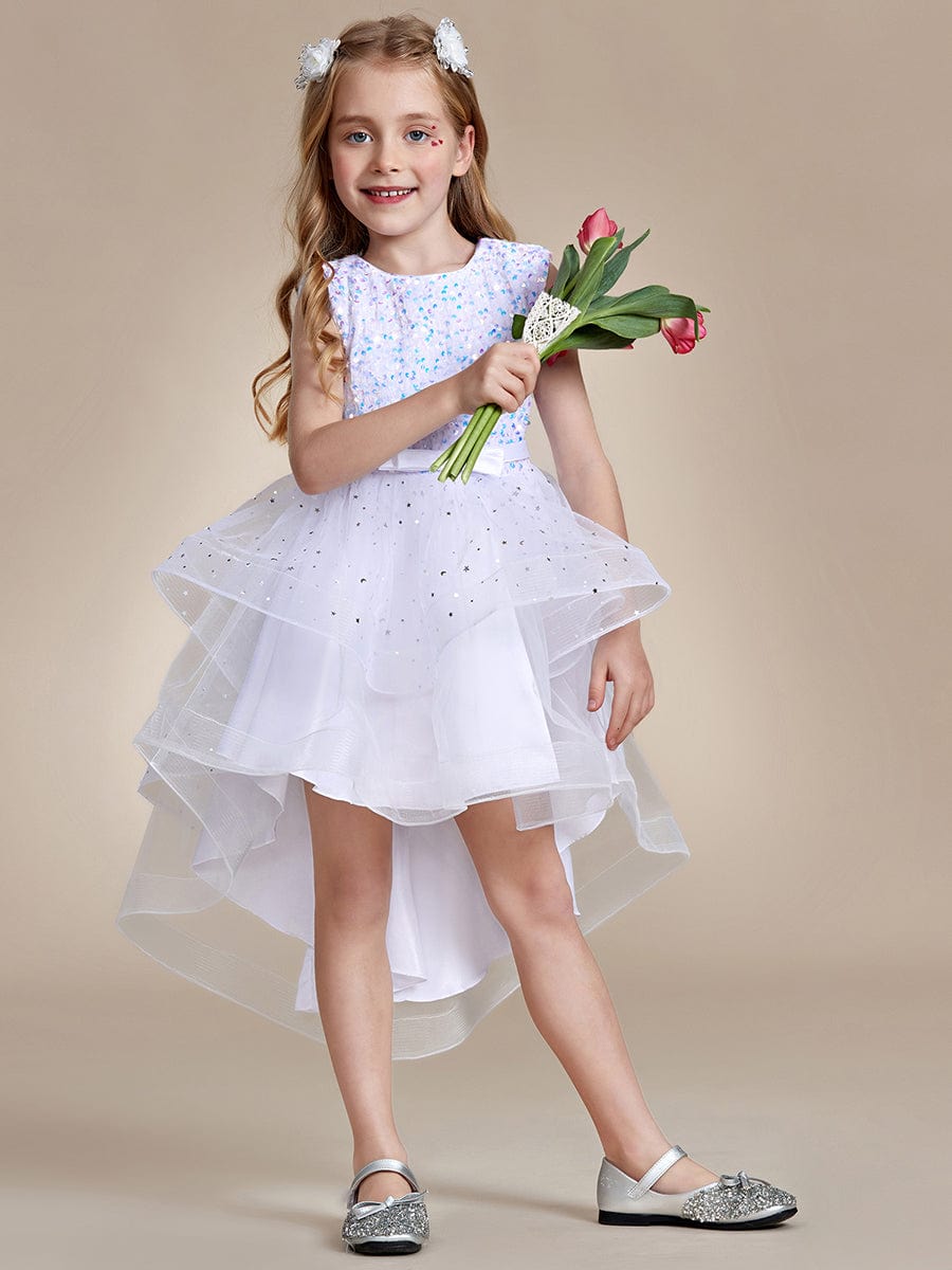 Shop the Glitter High Low A Line Flower Girl Dress with Multi Layered Tulle Skirt Ever Pretty UK