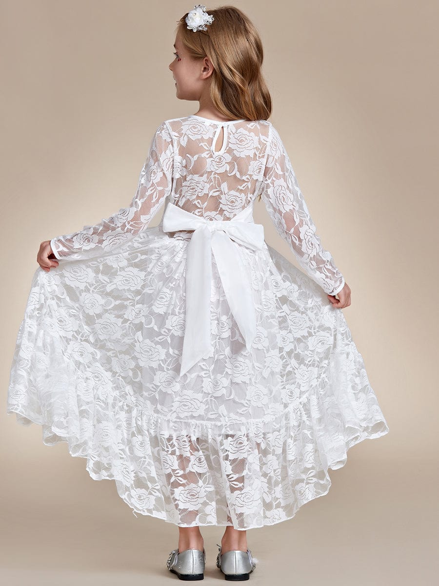 Elegant Lace Long Sleeve Flower Girl Dress Round Neckline Ever Pretty UK