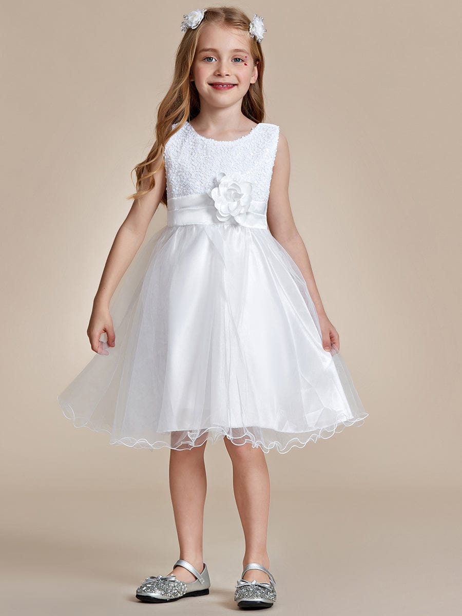 Sparkling Sequin Round Neckline Short Princess Dress for Girls #color_White