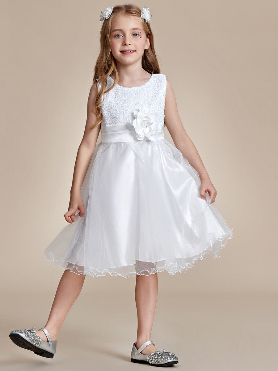 Sparkling Sequin Round Neckline Short Princess Dress for Girls #color_White