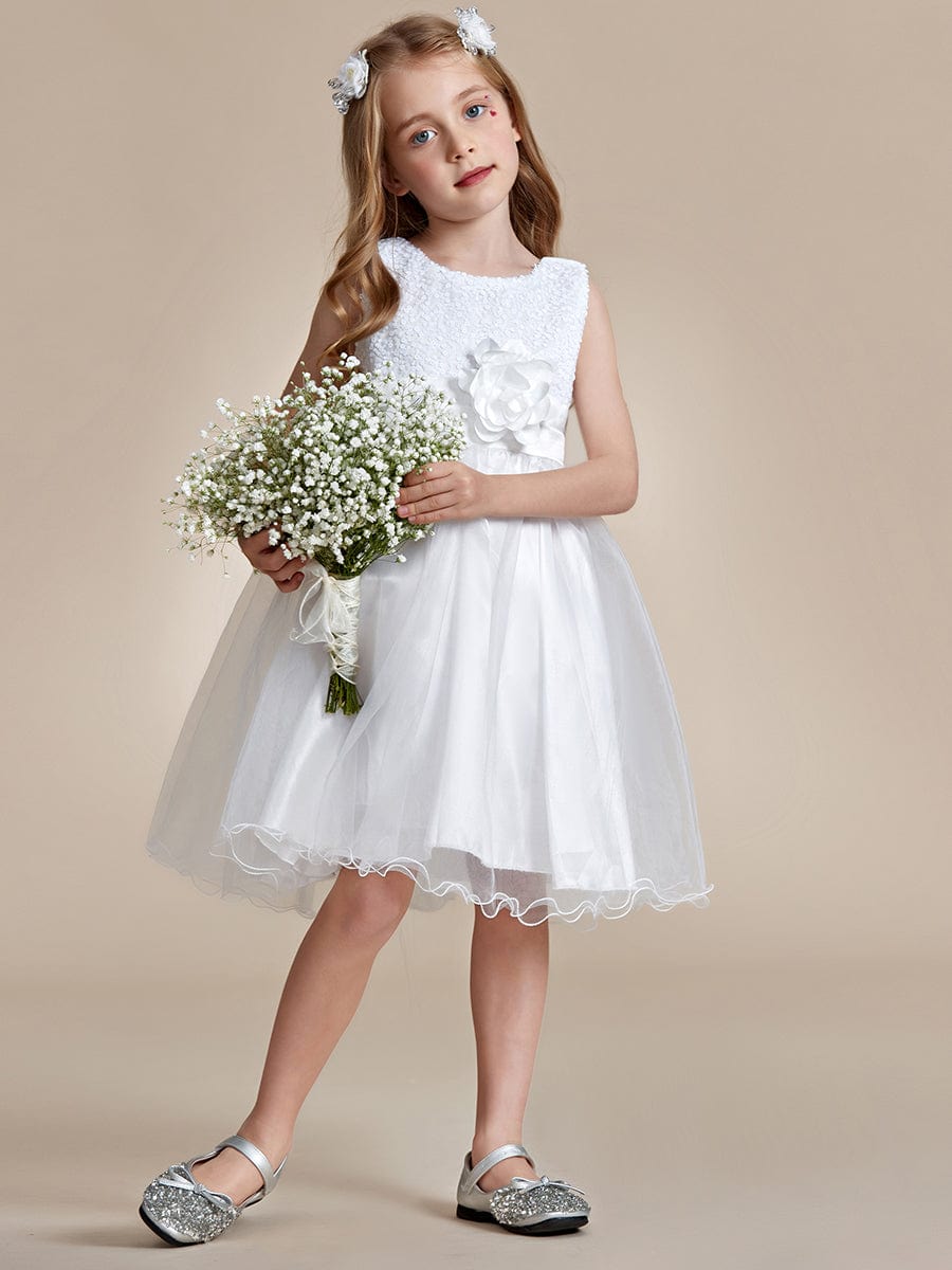 Sparkling Sequin Round Neckline Short Princess Dress for Girls #color_White