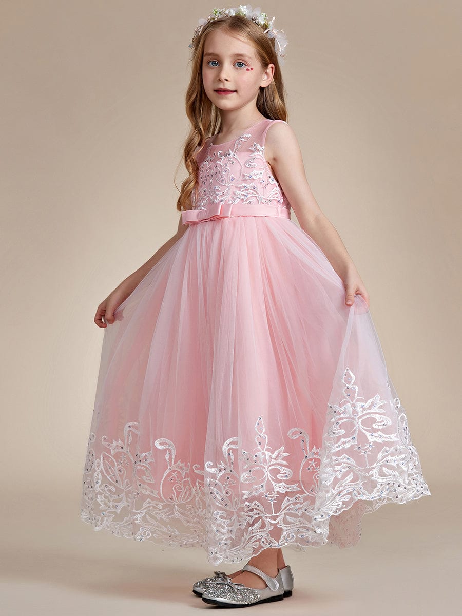 Elegant Lace Princess Dress for Flower Girl with Bowknot #color_Pink