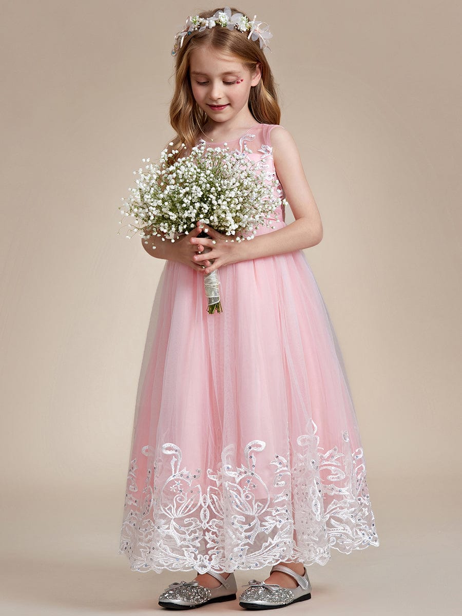 Elegant Lace Princess Dress for Flower Girl with Bowknot #color_Pink