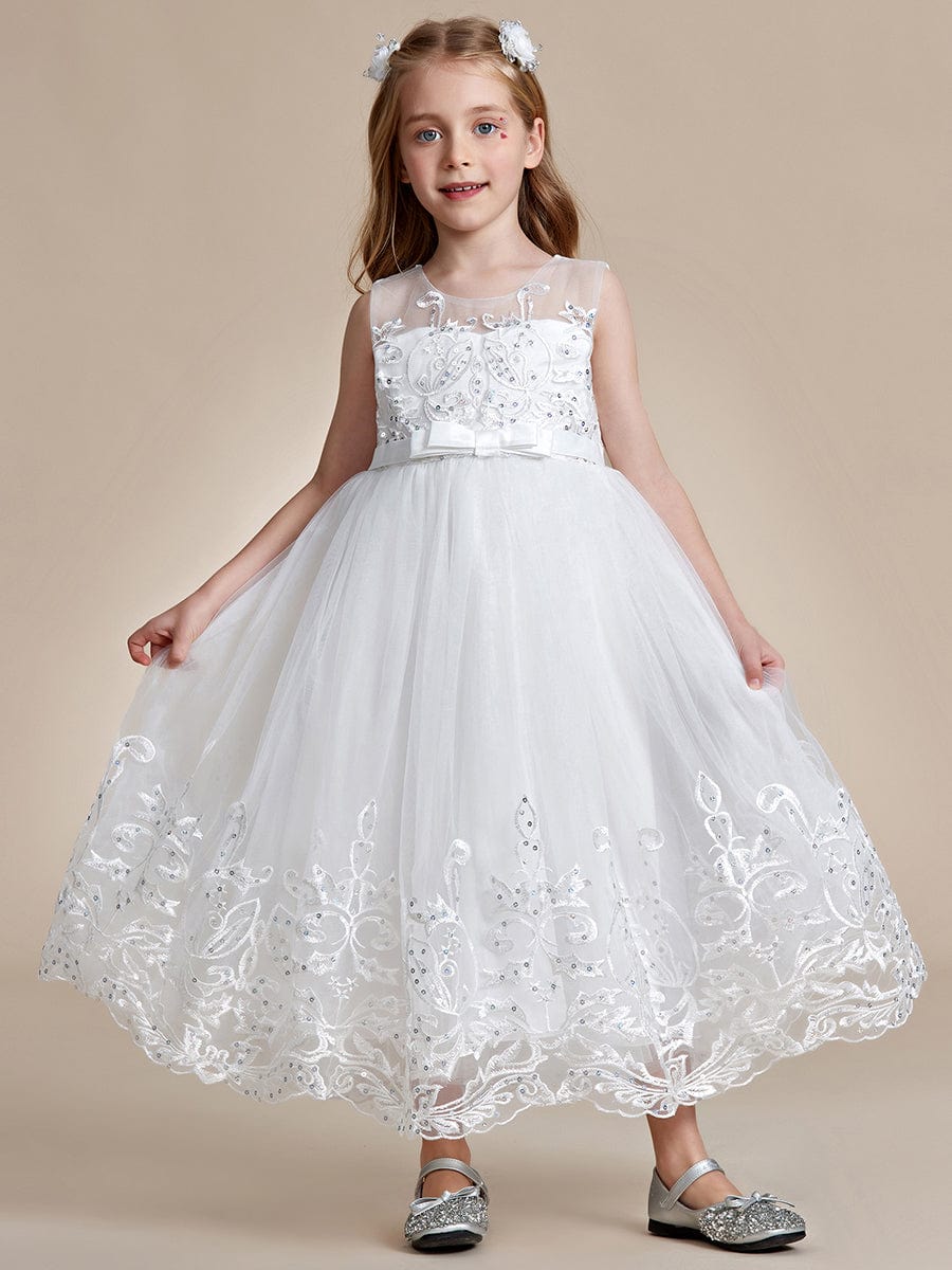 Elegant Lace Princess Dress for Flower Girl with Bowknot #color_White