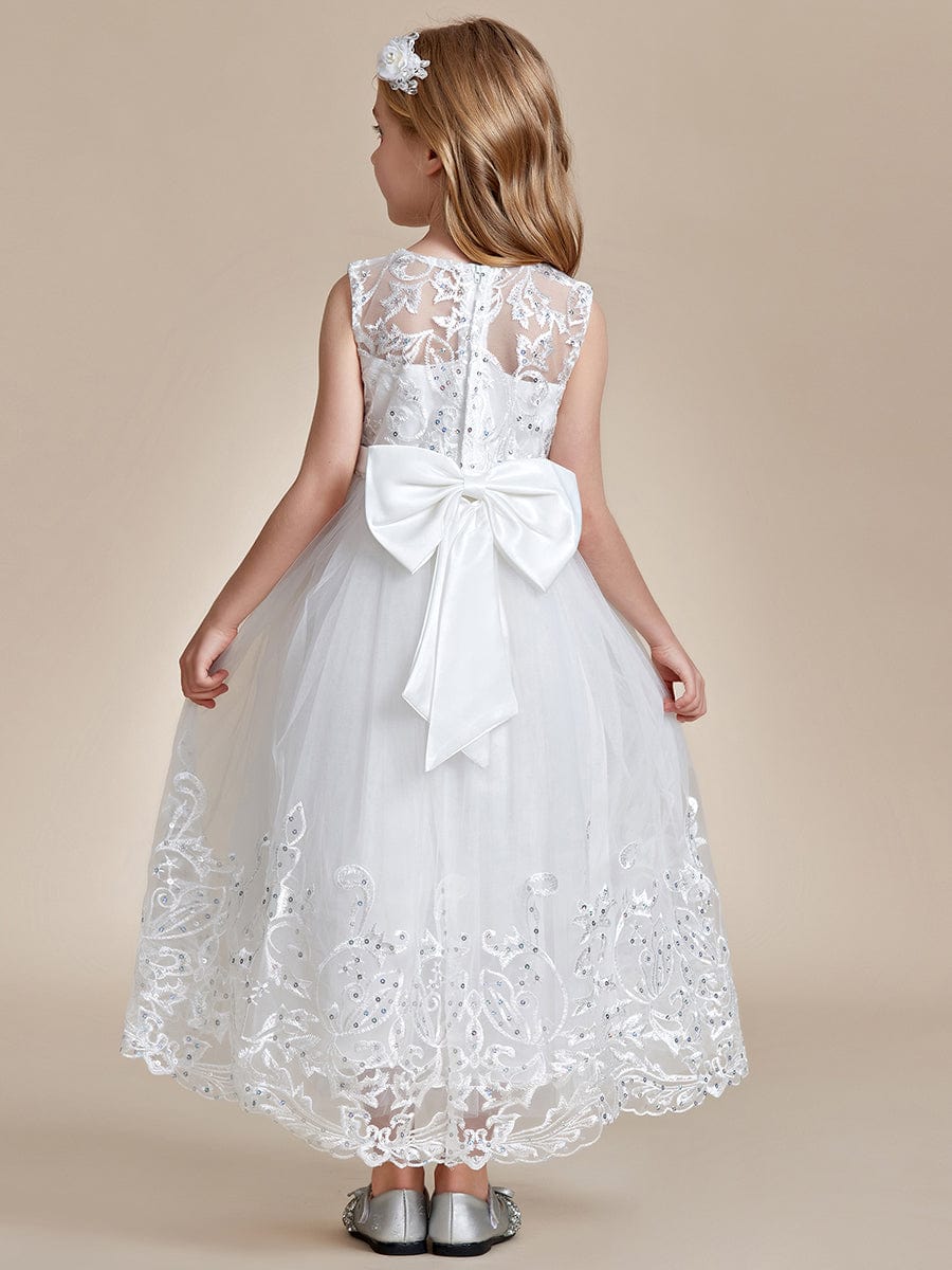 Elegant Lace Princess Dress for Flower Girl with Bowknot #color_White