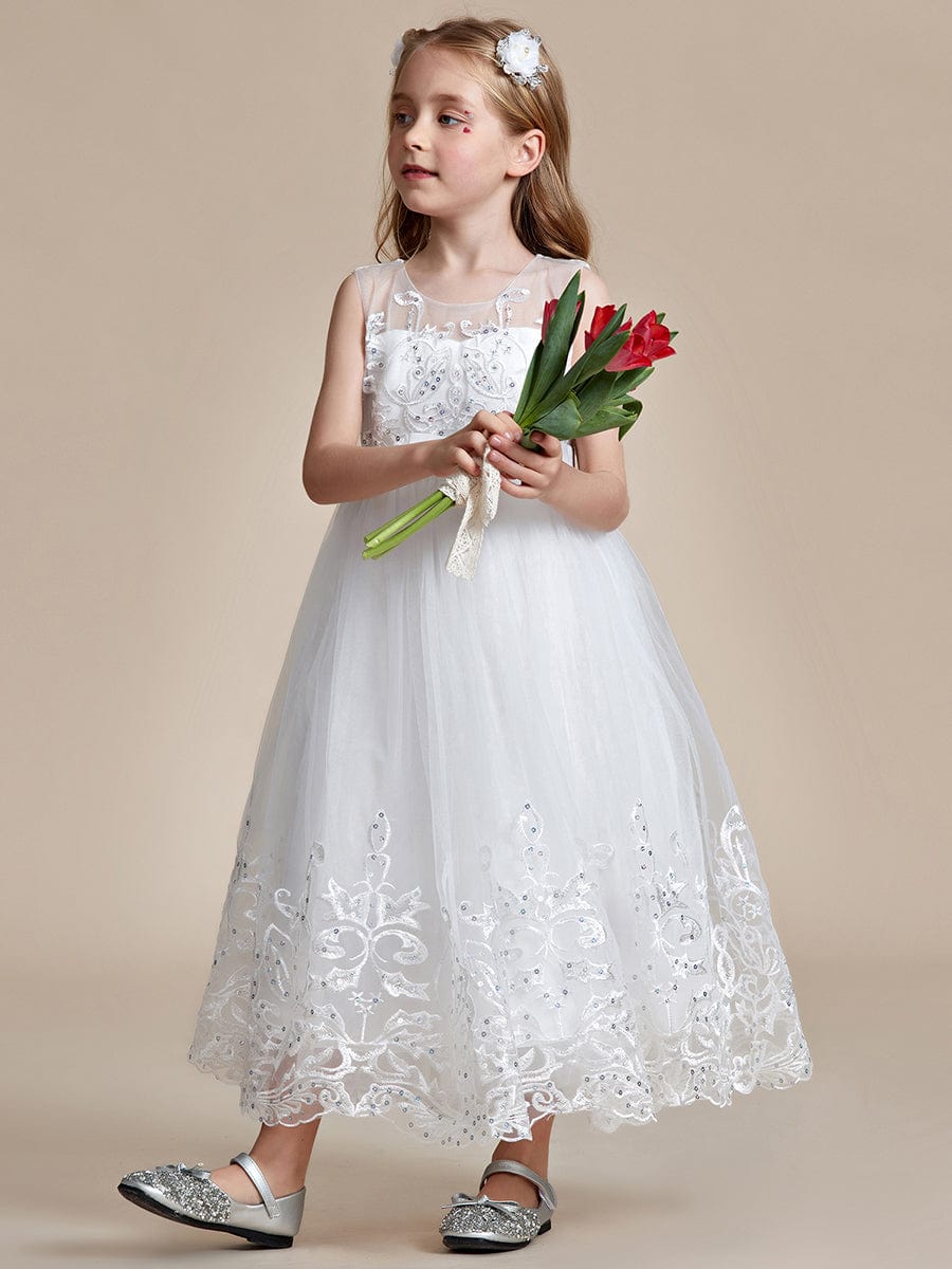 Elegant Lace Princess Dress for Flower Girl with Bowknot #color_White