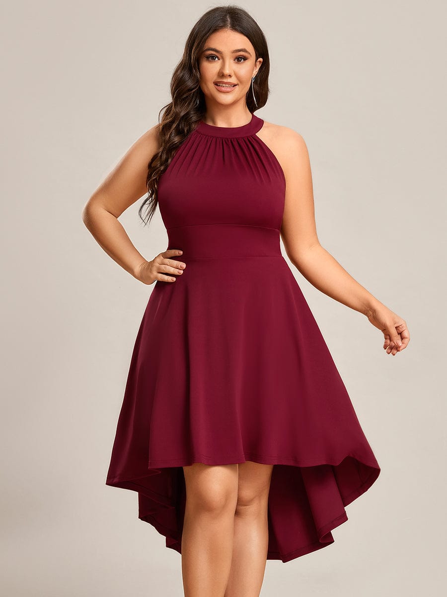 A-Line Halter Summer Sundresses Causal Cocktail Dress #color_Burgundy