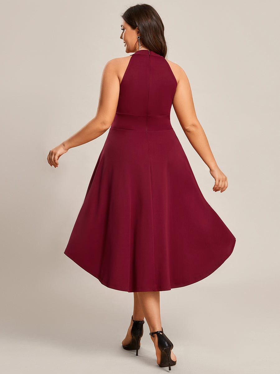 A-Line Halter Summer Sundresses Causal Cocktail Dress #color_Burgundy