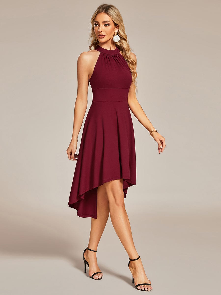 A-Line Halter Summer Sundresses Causal Cocktail Dress #color_Burgundy