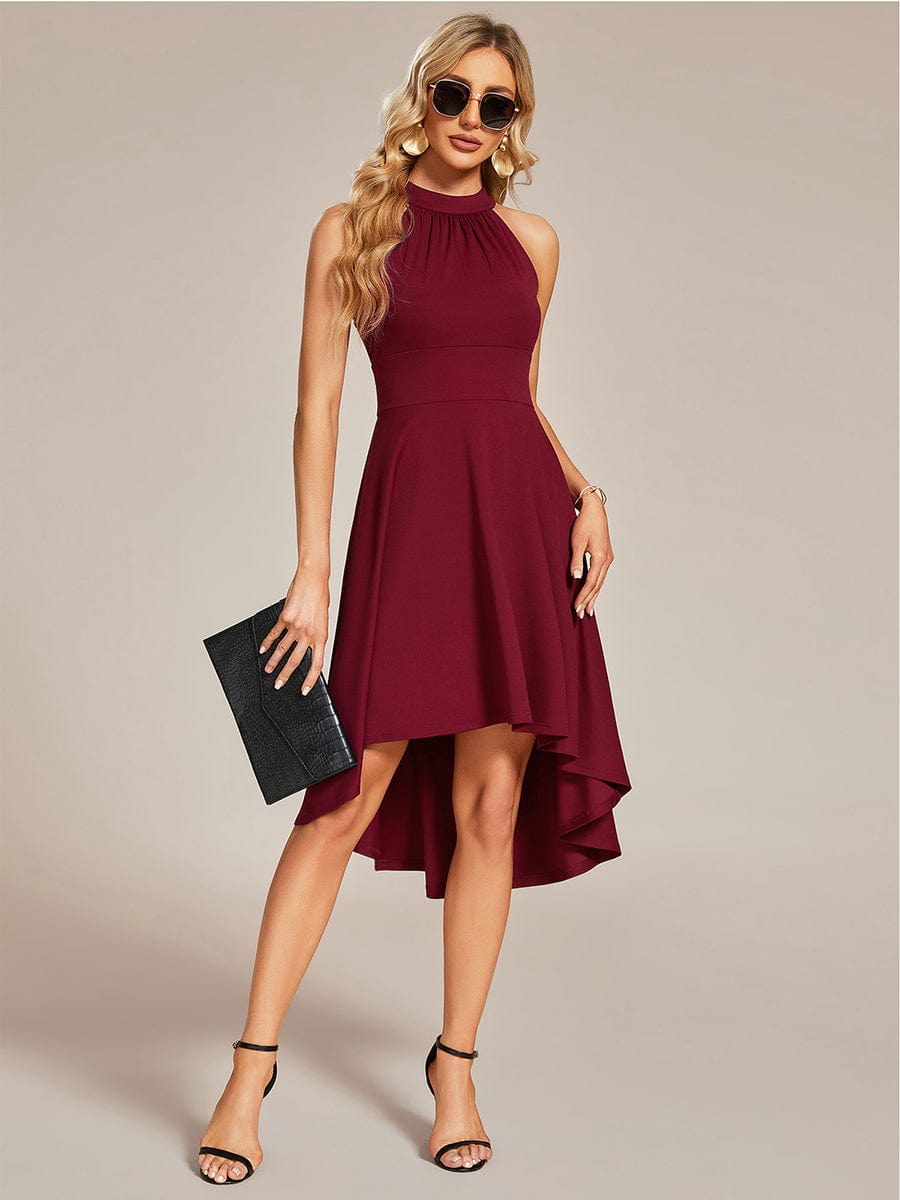 A-Line Halter Summer Sundresses Causal Cocktail Dress #color_Burgundy