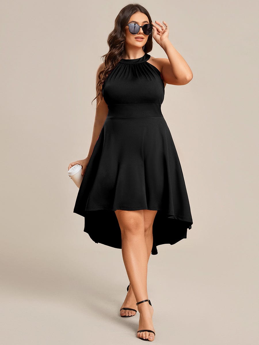 A-Line Halter Summer Sundresses Causal Cocktail Dress #color_Black