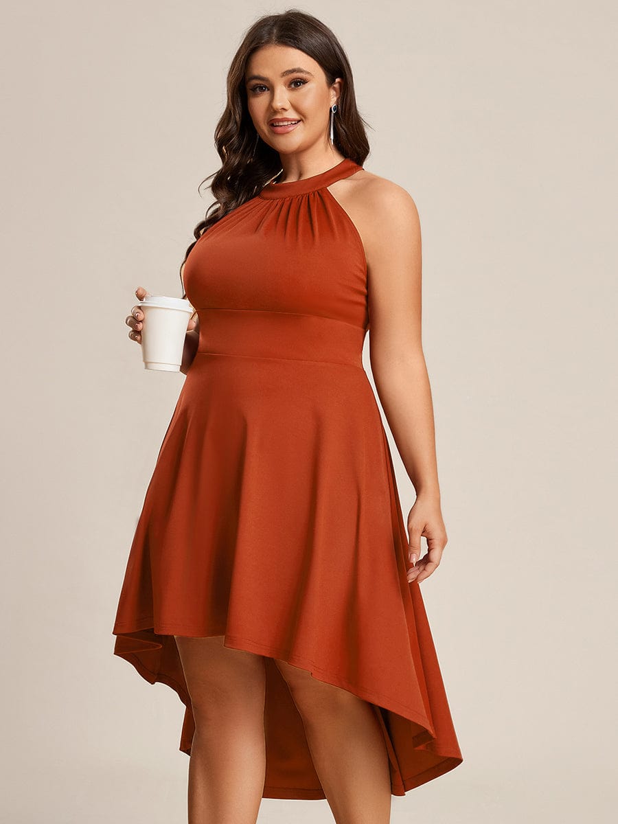 A-Line Halter Summer Sundresses Causal Cocktail Dress #color_Burnt Orange