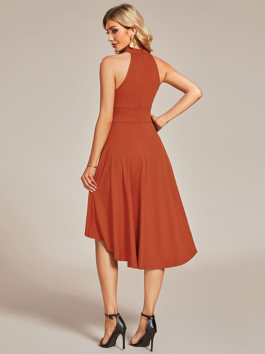 A-Line Halter Summer Sundresses Causal Cocktail Dress #color_Burnt Orange